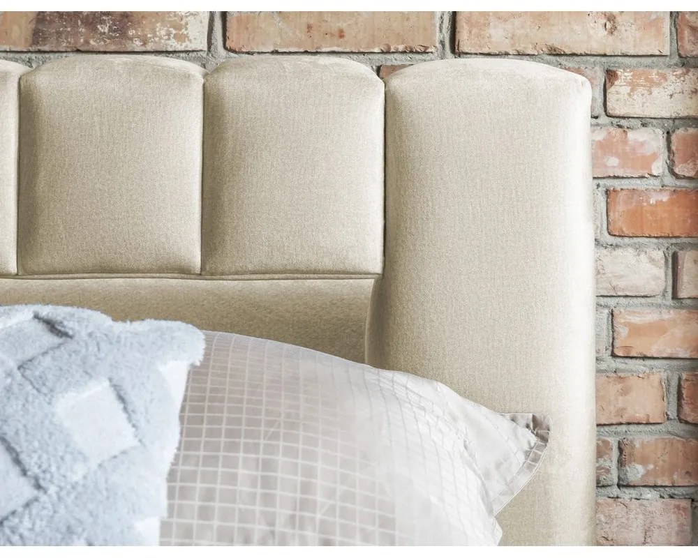 Бежово двойно тапицирано легло с място за съхранение и включена подматрачна рамка 160x200 cm Lamica – ELTAP