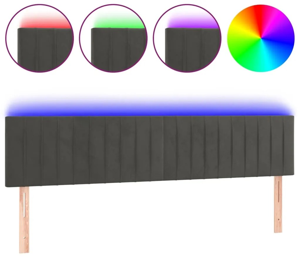 3121905 vidaXL LED горна табла за легло, тъмносива, 160x5x78/88 см, кадифе