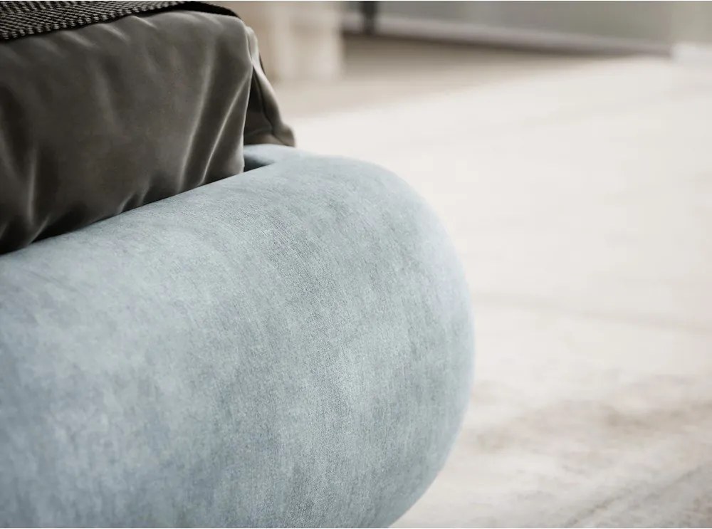 Светлосиньо двойно легло 180x200 cm тапицирано с място за съхранение с включена подматрачна рамка Maumere – Maison de Rêve