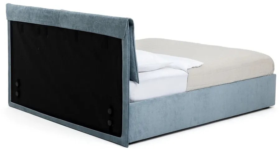 Синьо тапицирано двойно легло с място за съхранение и включена подматрачна рамка 160x200 cm Thessa Pillow – Bonami Selection