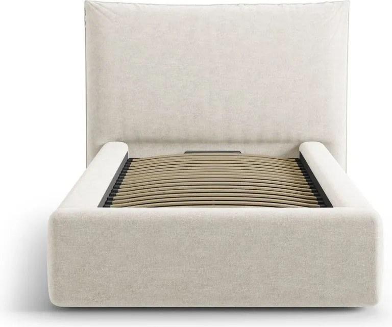 Кремаво единично легло 90x200 cm тапицирано с място за съхранение с включена подматрачна рамка Kaelle – Micadoni