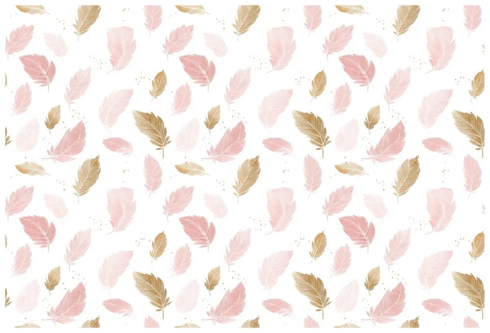 Самозалепващ тапет – Розово-златни нежни пера