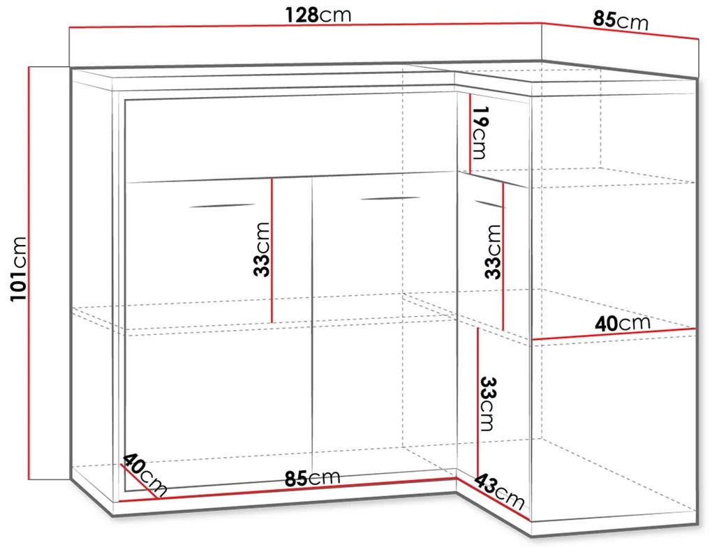 Ъглов Бюфет Mediolan 15K-Natural Special-Right-Without foot