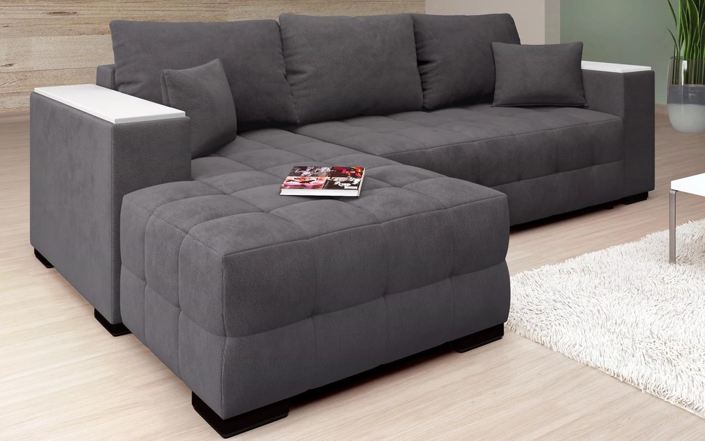 Разтегателен ъглов диван с подлакътник етажерка Мелвин Спринг S