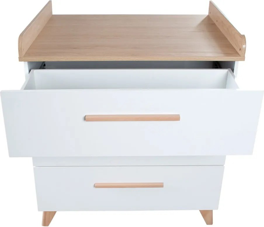 Бял детски скрин в дъбов декор с маса за преповиване 88,5x99x76 cm Léon – Roba