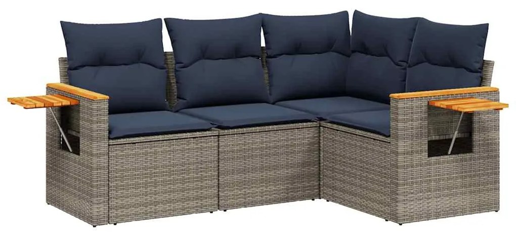 3226775 vidaXL Градински диван с възглавници, 4 части, полиратан, сив