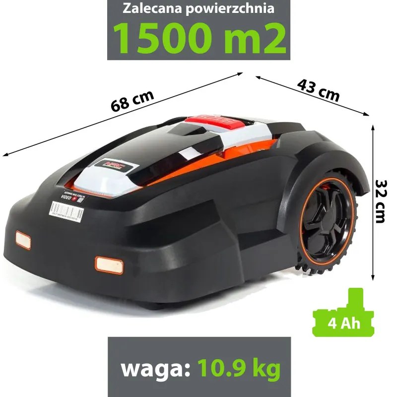 Разопакован: Косачка-робот NAC RLM1500G2-NG, 1500M2, 28V, Li-Ion 4.0Ah, Черен/оранжев