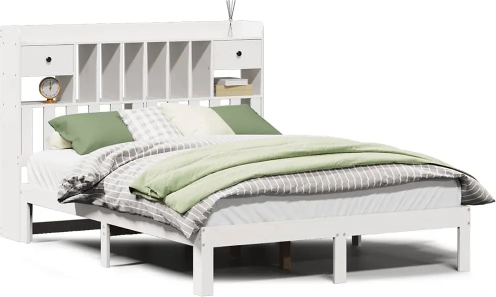 3322592 vidaXL Легло с етажерка за книги, без матрак, 135x190 см, бор масив