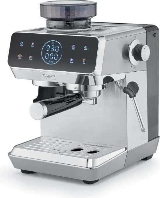 Еспресо машина Caso EspressoGourmet&Grind, 1500W, 20 bar, 1.8 л, Ulka, Pre-infusion, Cold Brew Сензорно управление, Мелачка, Портафилтър, Инокс