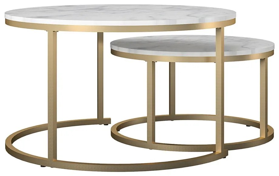 Бели/златисти кръгли масички за кафе в комплект от 2 бр. от декор от мрамор ø 79 cm Amelia – CosmoLiving by Cosmopolitan
