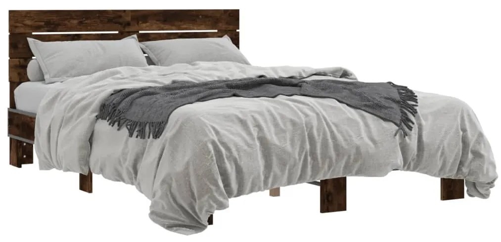 3280169 vidaXL Рамка за легло, опушен дъб, 140x190 см, инженерно дърво и метал