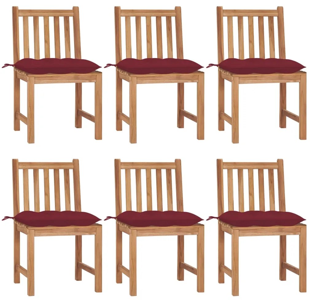 3073139 vidaXL Градински столове, 6 бр, с възглавници, тиково дърво масив