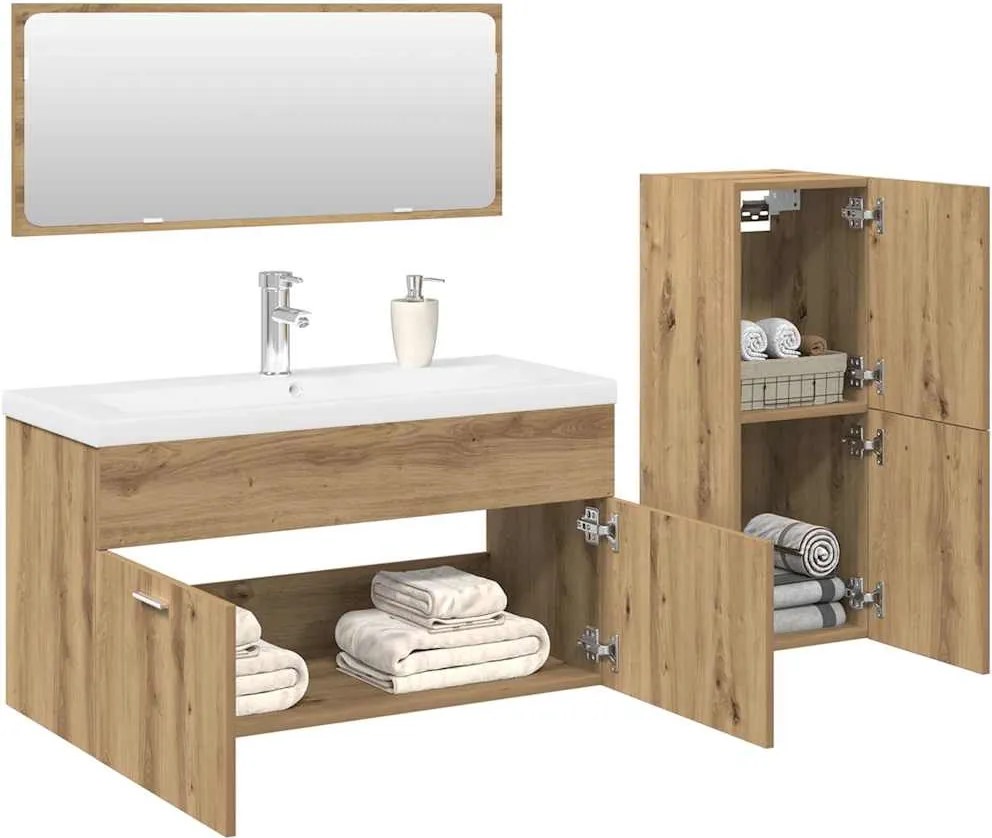 3328918 vidaXL Комплект мебели за баня от 4 части Дъб артизан инженерно дърво