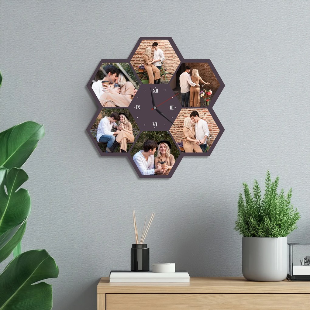 Дървен часовник с 6 ваши снимки
