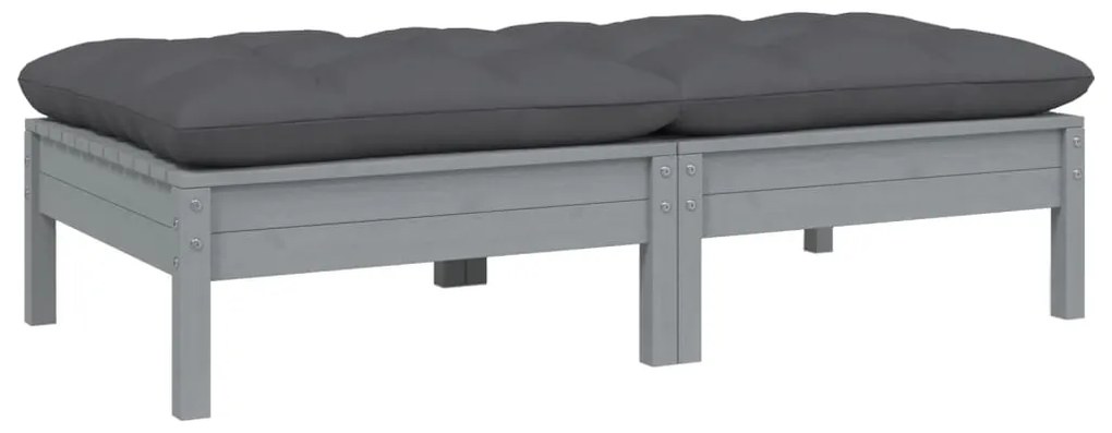 806660 vidaXL Градински 2-местен диван с възглавници, сив, бор масив