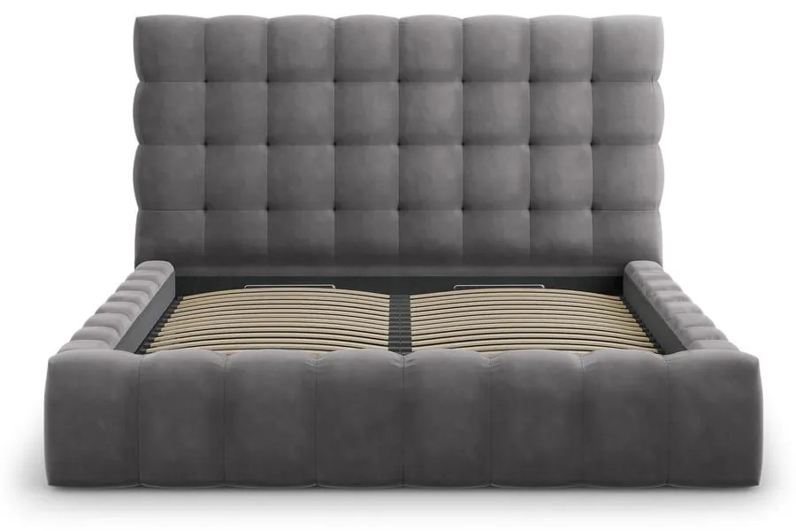 Сиво тапицирано двойно легло с място за съхранение и решетка 200x200 cm Bali - Cosmopolitan Design