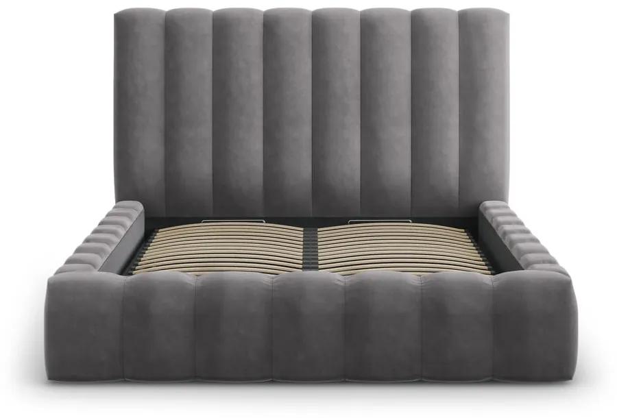 Сиво тапицирано двойно легло с място за съхранение 200x200 cm Kelp - Micadoni Home