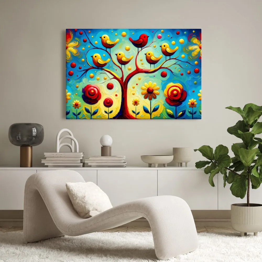 Картина на платно – Дървото на живота с птички