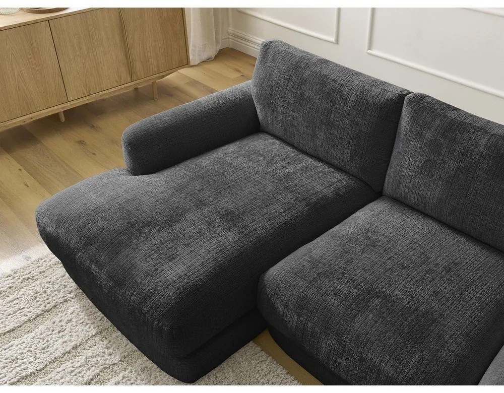 Черен шенилов ъглов диван (ляв ъгъл) Leonore – Bobochic Paris