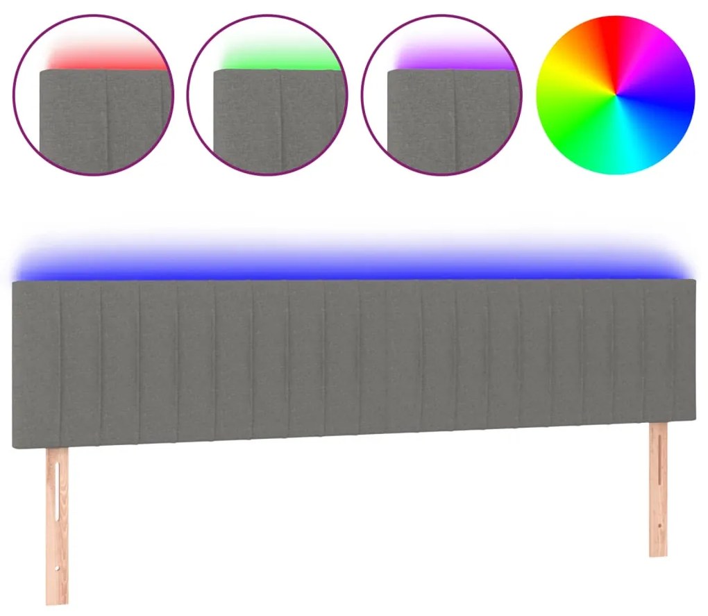 3121865 vidaXL LED горна табла за легло, тъмносива, 180x5x78/88 см, плат