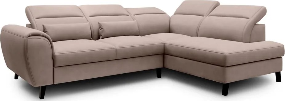 Бежов кадифен разтегателен ъглов диван с място за съхранение (десен ъгъл L форма) Noble – ELTAP