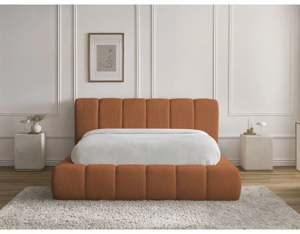 Оранжево двойно тапицирано легло с място за съхранение с включена подматрачна рамка 140x190 cm Denali – Bobochic Paris