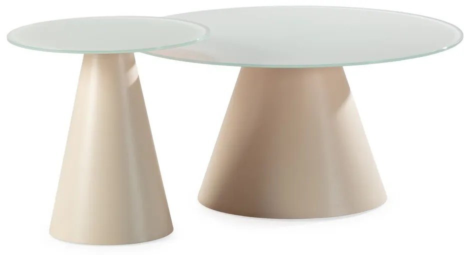 Кремави кръгли масички за кафе в комплект 2 бр. със стъклен плот ø 80 cm Vida – MOME