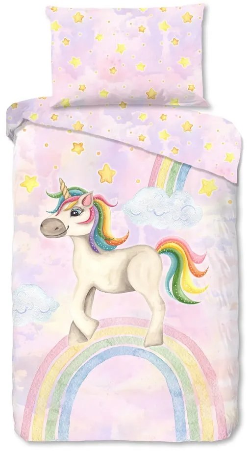 Розово единично памучно детско спално бельо 140x200 cm Unisweet – Good Morning