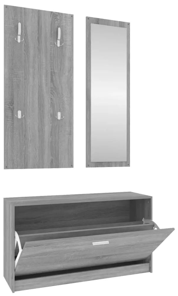 342575 vidaXL 3-в-1 портманто, сив сонома, инженерно дърво