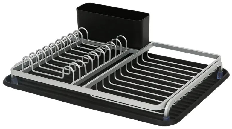 Сушилник за съдове Luigi Ferrero FR-3932A, 43x32x12 см, Устойчив срещу корозия, Стойка с 3 отделения, Табла за отцеждане, Черен/сребрист