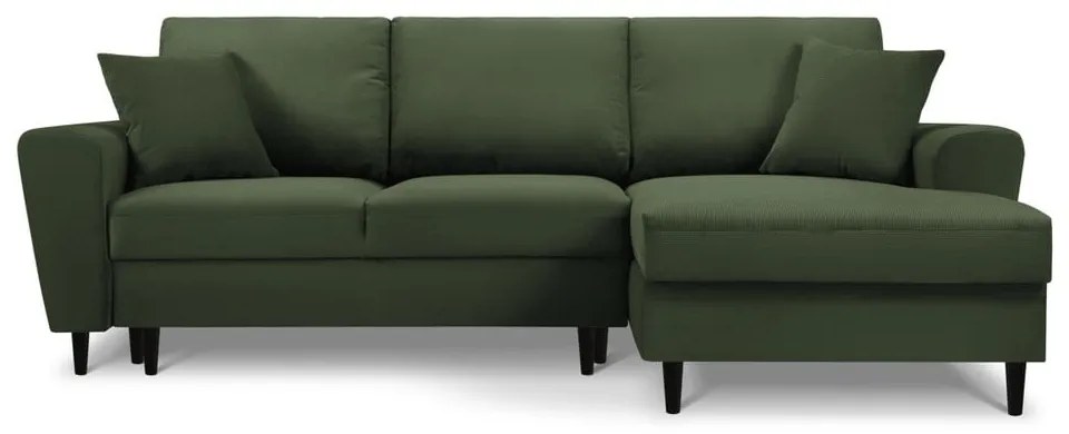 Зелен разтегателен ъглов диван с място за съхранение от рипсено кадифе (десен ъгъл) Kyoto – Cosmopolitan Design