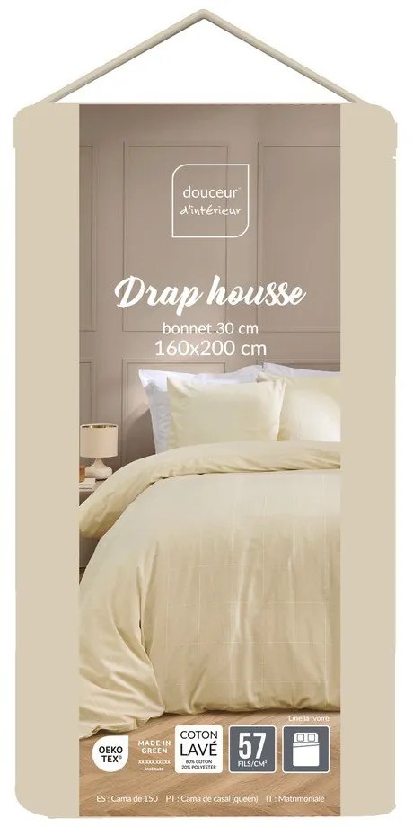 Чаршаф в цвят слонова кост 160x200 cm Linella – douceur d'intérieur