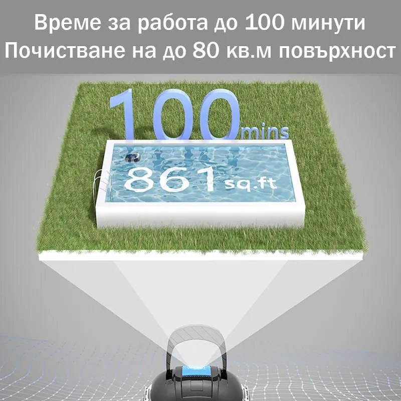 Безкабелен робот за почистване на басейни Wybot OSPREY 200 MAX, 5200 mAh, За до 80 м2, Двоен мотор, Автономия 100 минути, Self-beaching, Auto-reverse, IPX8, Сив