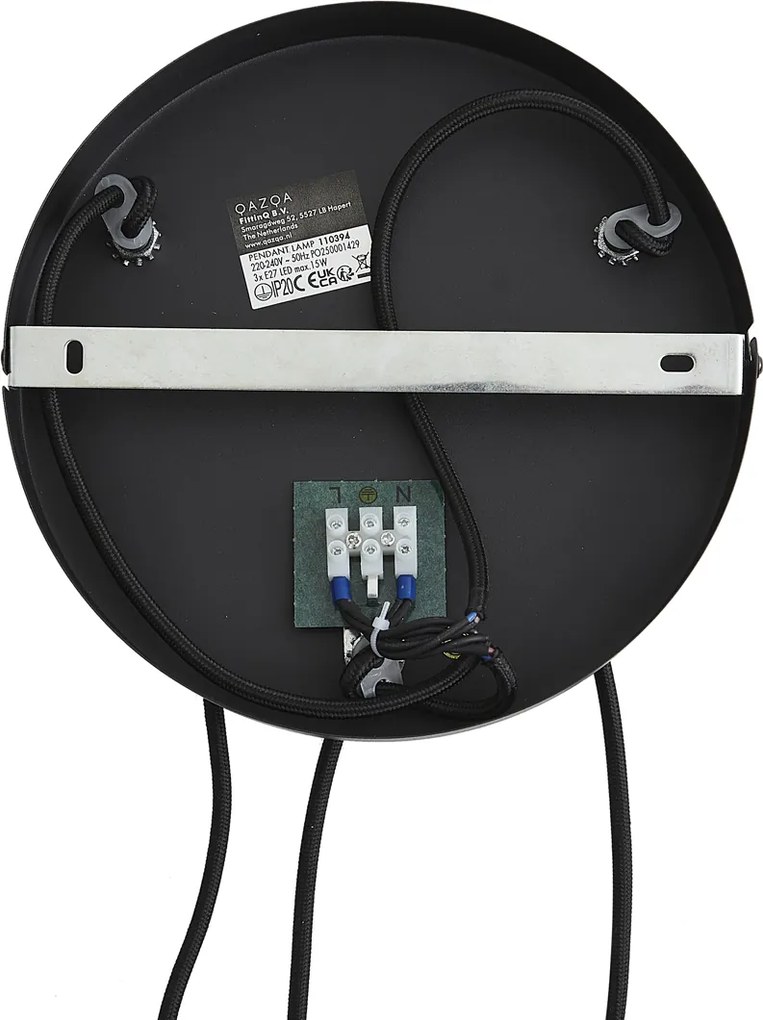 Модерен висящ лампион черен с дърво и матово сиво стъкло 3 светлини - Umbra