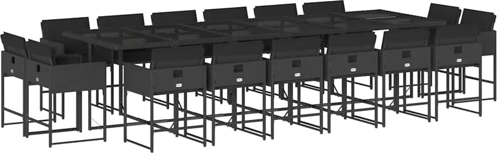 3211423 vidaXL Градински комплект с възглавници 17 части полиратан черен