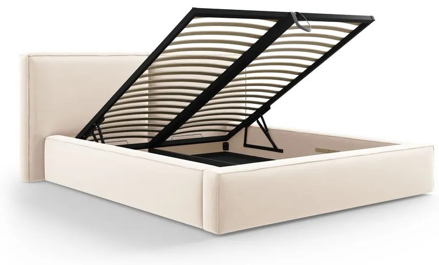 Кремаво тапицирано кадифено двойно легло с място за съхранение с включена подматрачна рамка 200x200 cm Arendal – Cosmopolitan Design