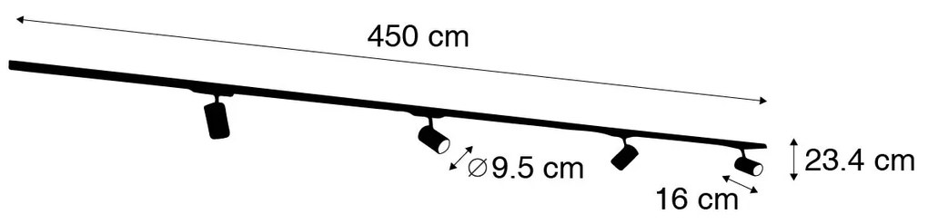 Модерна 3-фазова релсова система черна с 4 прожектора 3000-4000K - Ruler