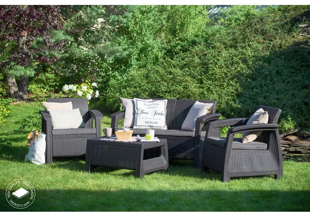 Тъмносив градински комплект за отдих за 4 Corfu – Keter