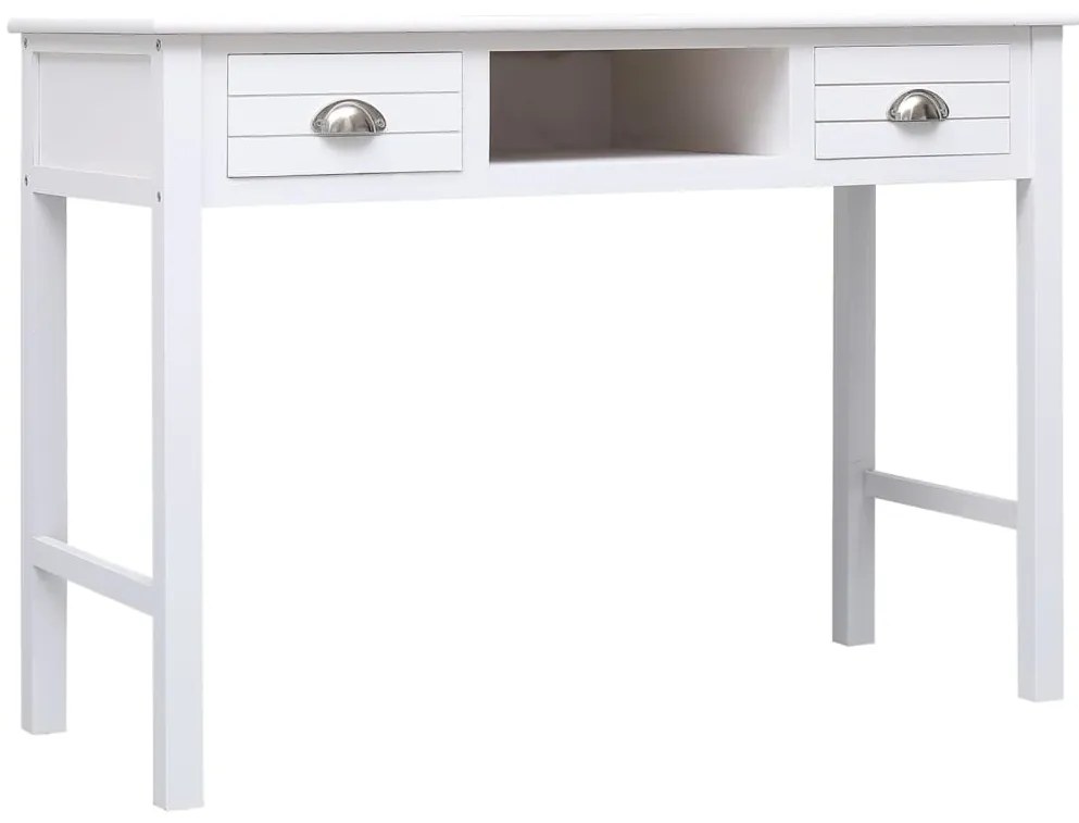 338535 vidaXL Бюро, бяло, 108x45x76 см, масивна дървесина пауловния