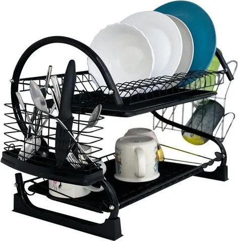 Двуетажна сушилня за съдове Ruhhy 24634, неръждаема стомана, поставка за чаша и тава за отцеждане, 37x53x25см