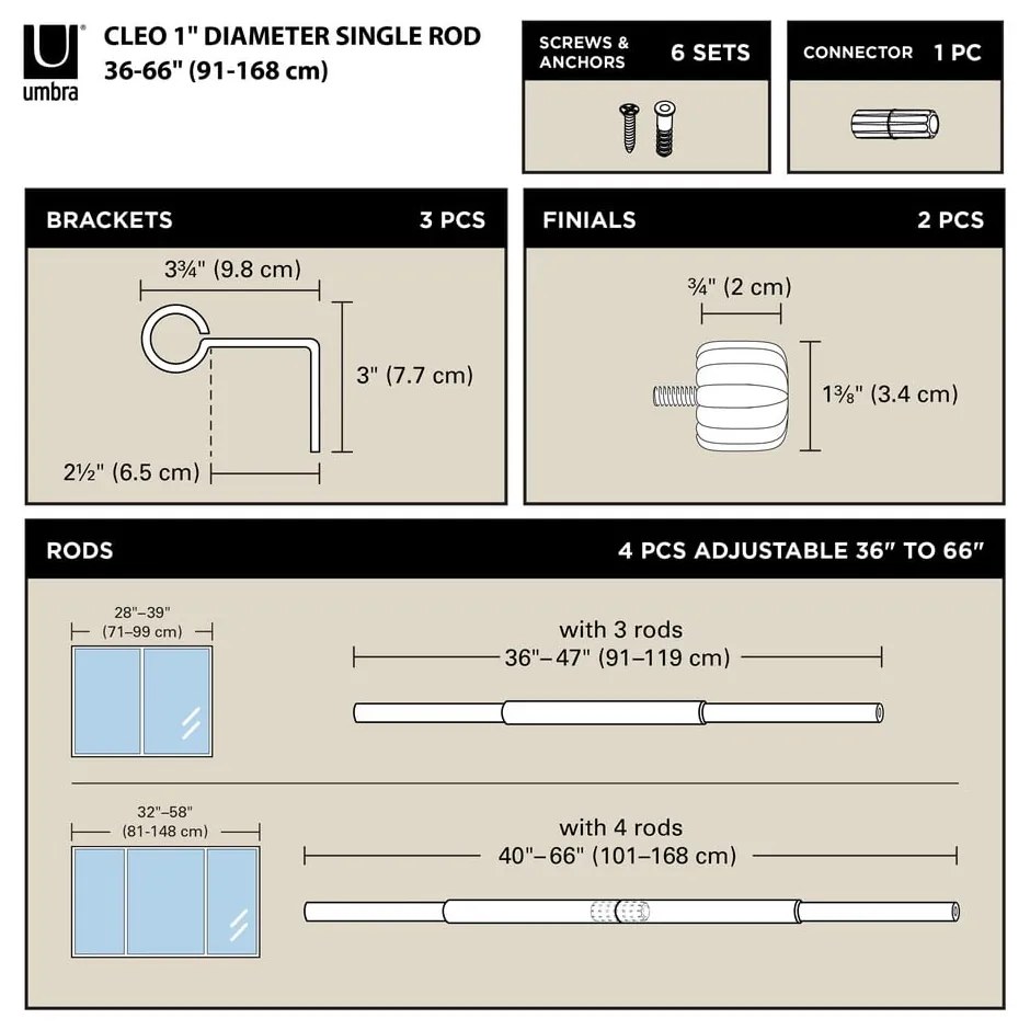 Матово черно стоманен разширяем прът за завеси 91 - 168 cm Cleo – Umbra