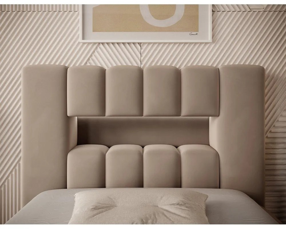 Светлокафяво единично тапицирано легло с място за съхранение и включена подматрачна рамка 90x200 cm Lamica – ELTAP