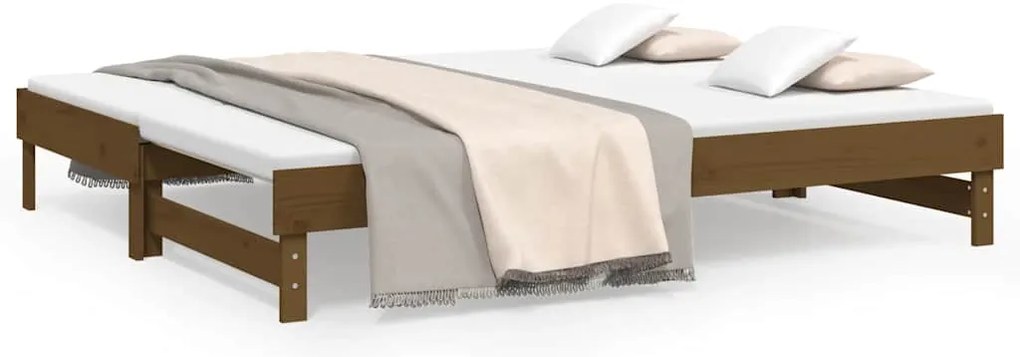823387 vidaXL Разтегателна кушетка, меденокафява, 2x(80x200) см, бор масив