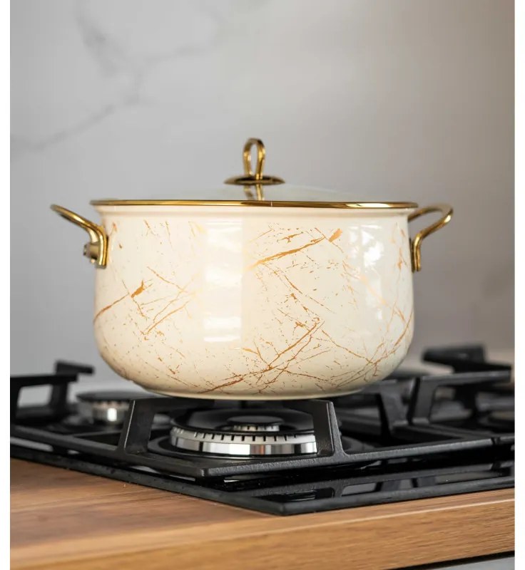Тенджера Goldmann GM 8017-20B, 4L, 20х13 см, Емайлирана, Индукция, Златист/Мрамор