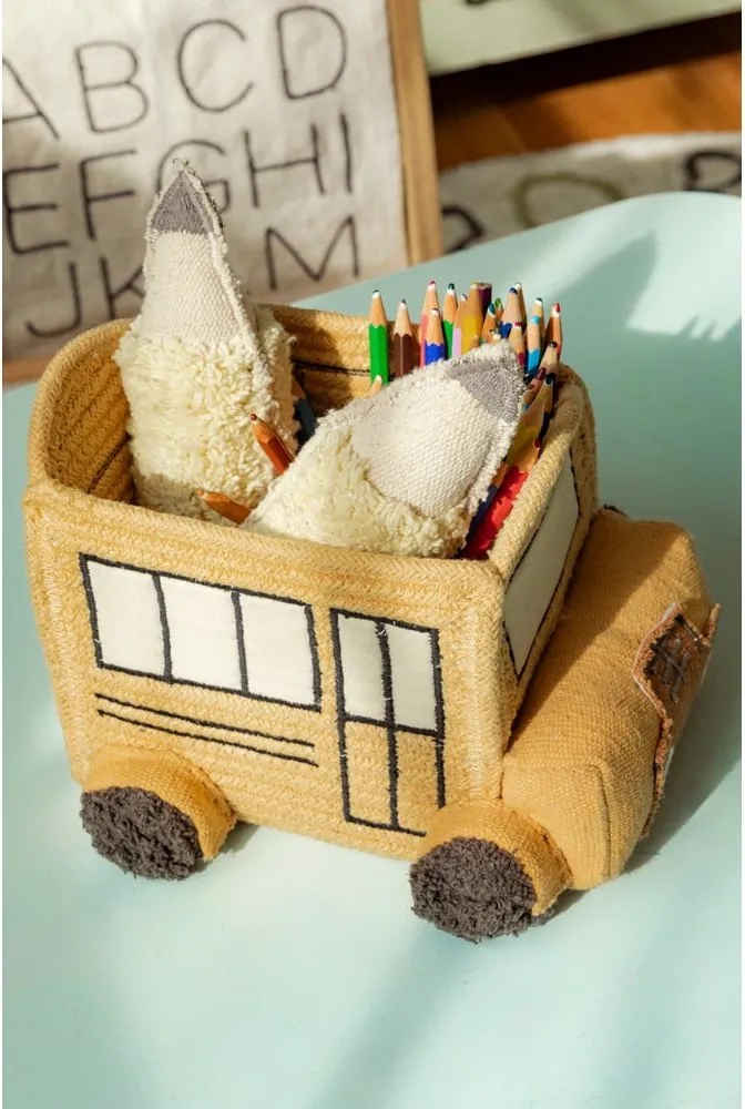 Текстилна детска кошница за играчки в цвят жълта охра 22x19x15 cm School Bus – Lorena Canals
