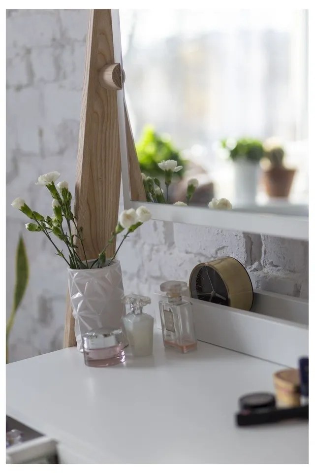 Бяла тоалетка с чекмедже и огледало Leno - Ragaba