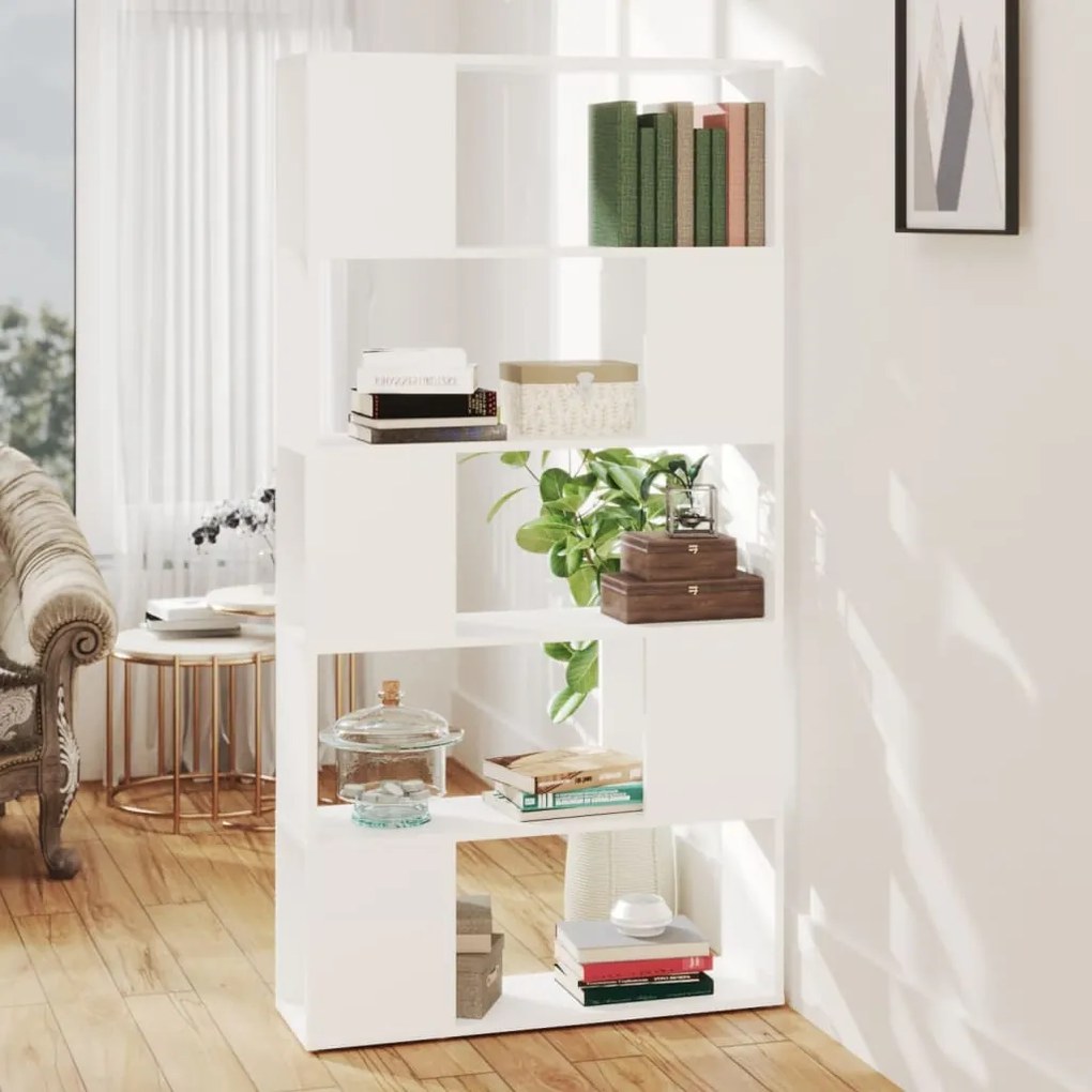 809143 vidaXL Библиотека, бяла, 80x24x155 см, инженерно дърво