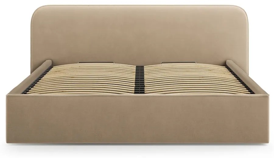 Кафяво-сиво двойно тапицирано легло с място за съхранение с включена подматрачна рамка 140x200 cm Elizabeth – Micadoni