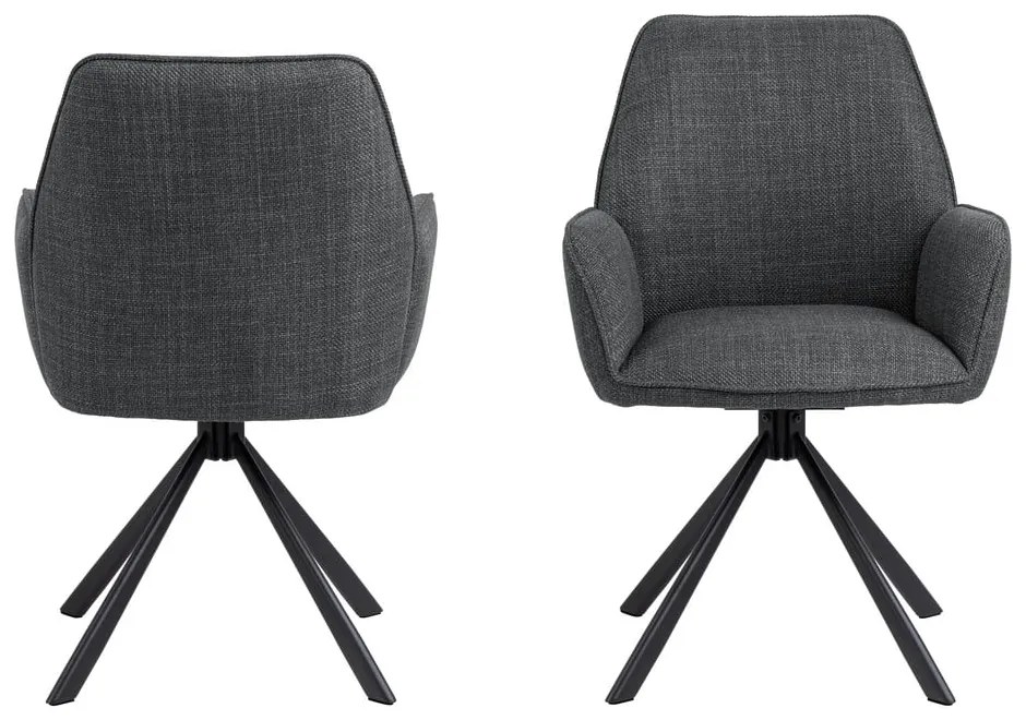 Тъмносиви тапицирани трапезни столове в комплект с подлакътници 2 бр. Glenda – Actona