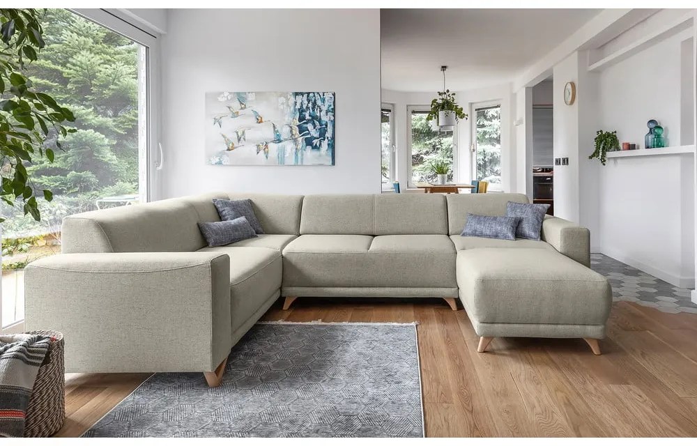 Бежов разтегателен/с място за съхранение ъглов диван (ляв ъгъл/U форма) Classy Sophie – Miuform